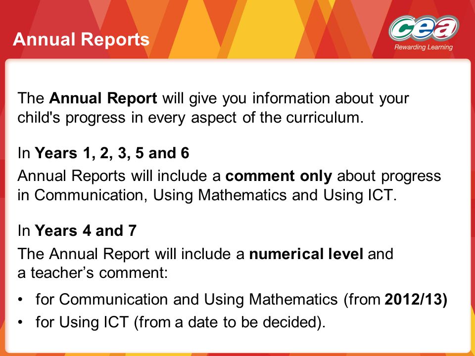 Annual Reports The Annual Report will give you information about your child s progress in every aspect of the curriculum.