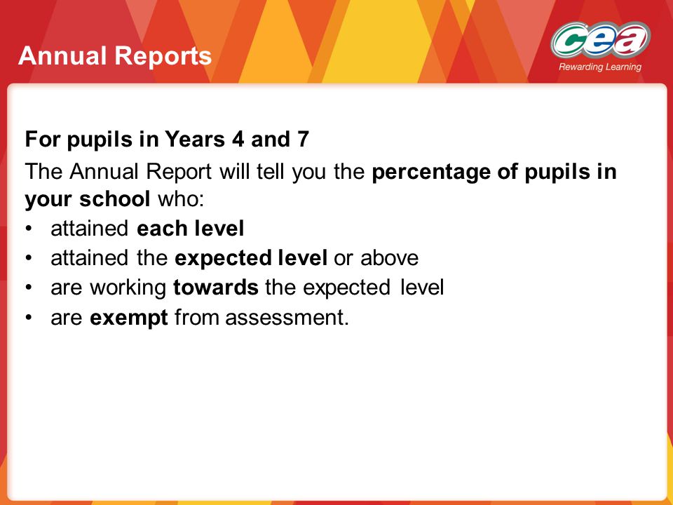 Annual Reports For pupils in Years 4 and 7
