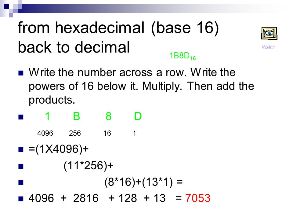 from hexadecimal (base 16) back to decimal