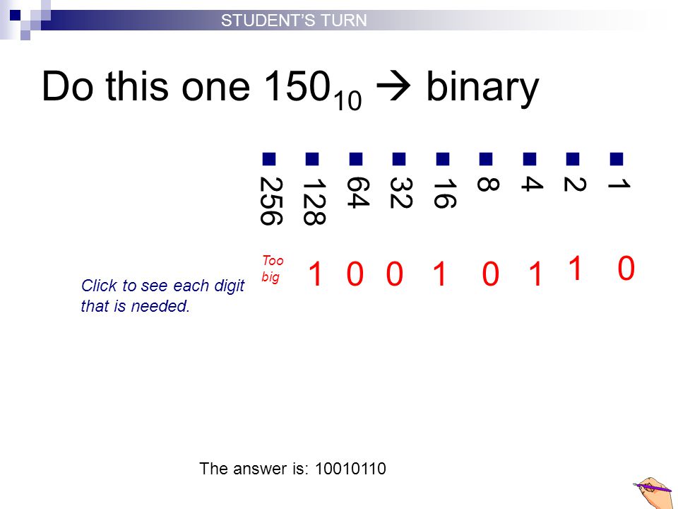 STUDENT’S TURN Do this one  binary Too big.