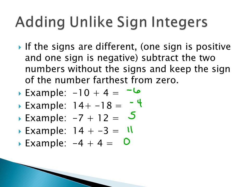 Adding Unlike Sign Integers