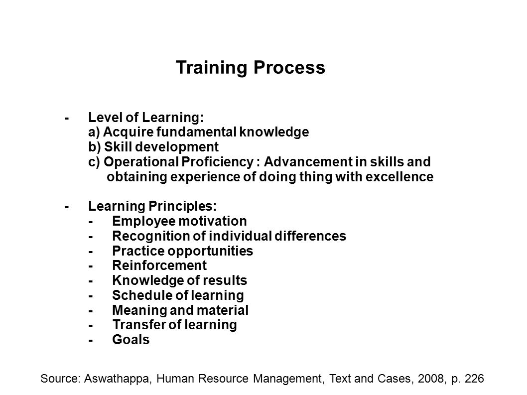 Training Process - Level of Learning: a) Acquire fundamental knowledge