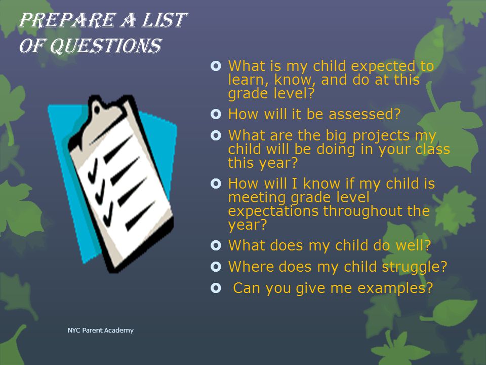 Prepare a list of questions