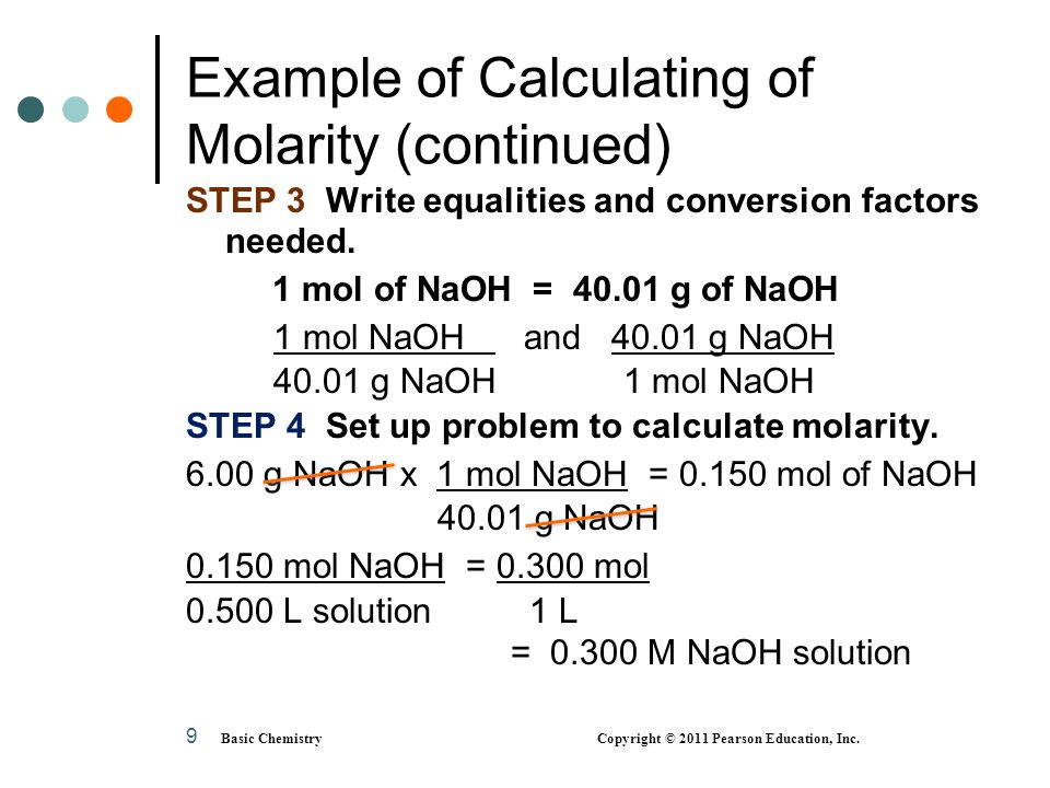 Example of Calculating of Molarity (continued)