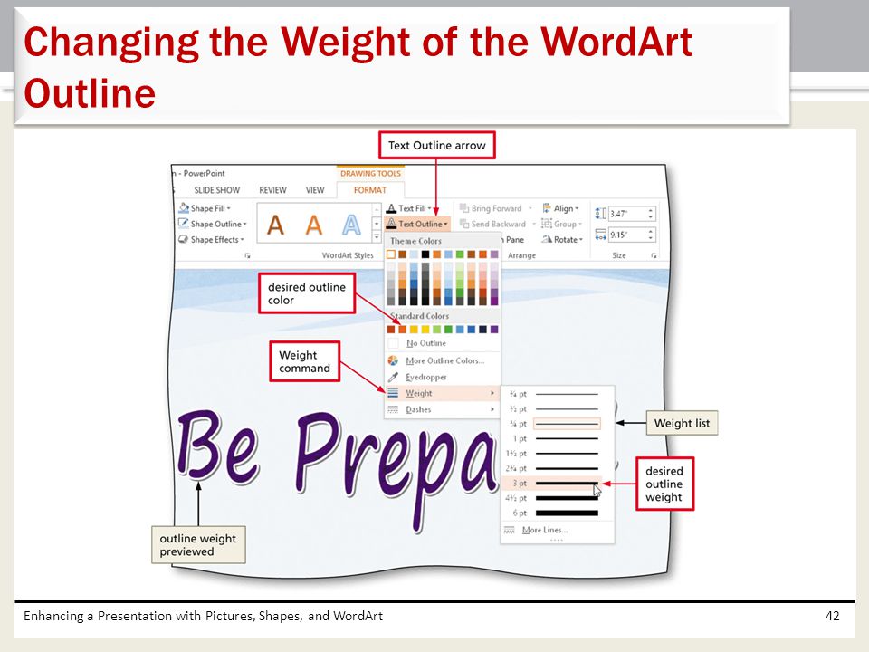 Changing the Weight of the WordArt Outline