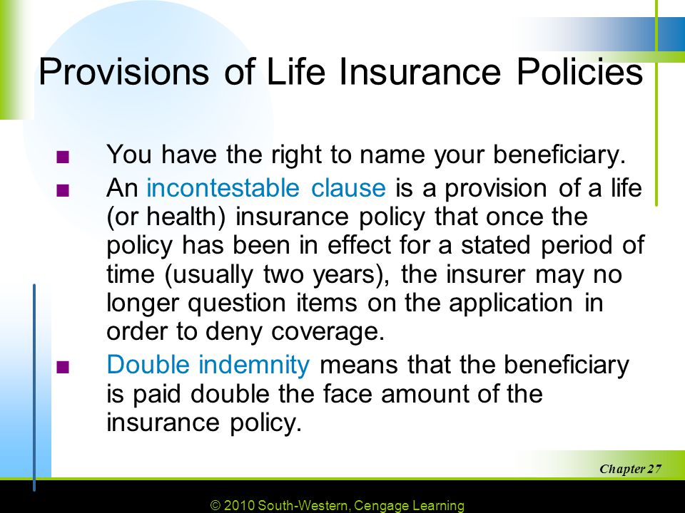 Provisions of Life Insurance Policies