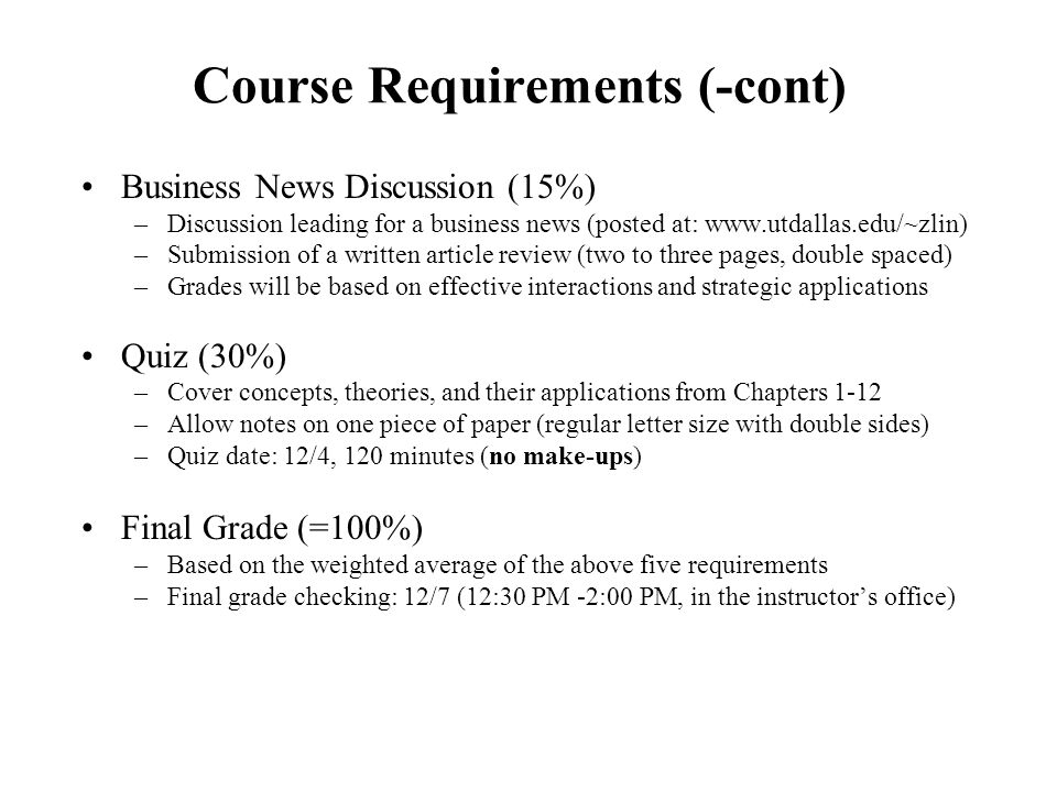 Course Requirements (-cont)