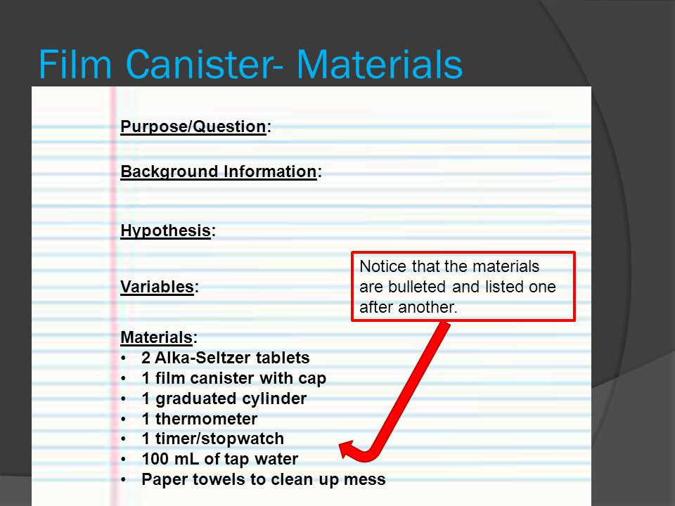 Film Canister- Materials