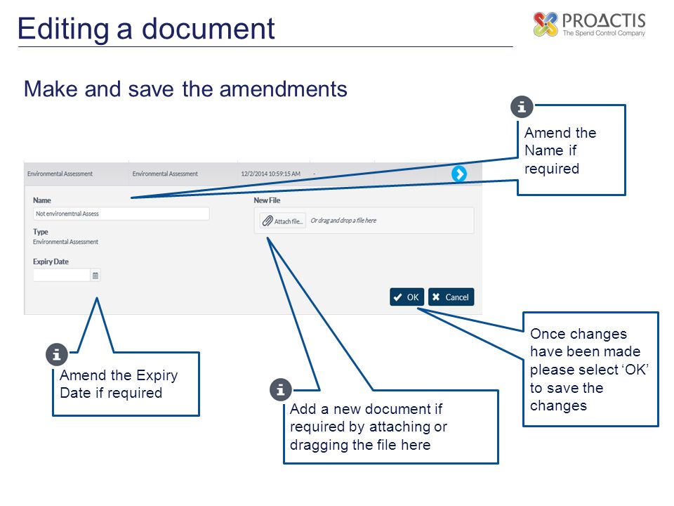 Editing a document Make and save the amendments