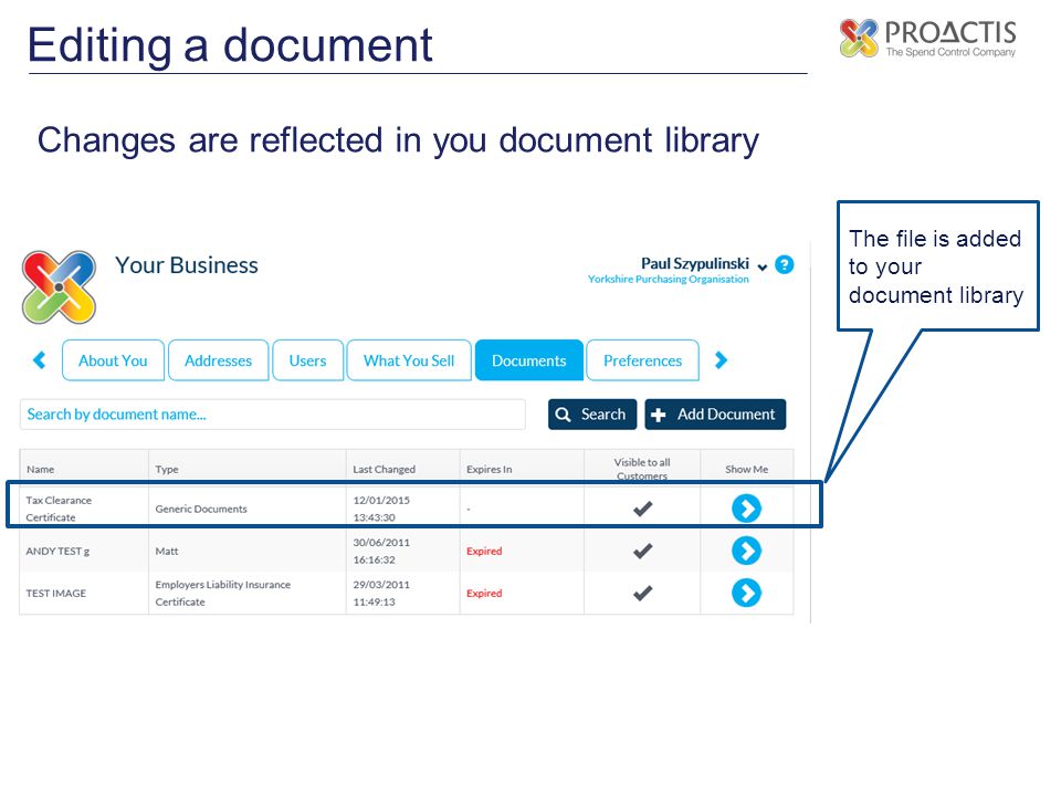 Editing a document Changes are reflected in you document library
