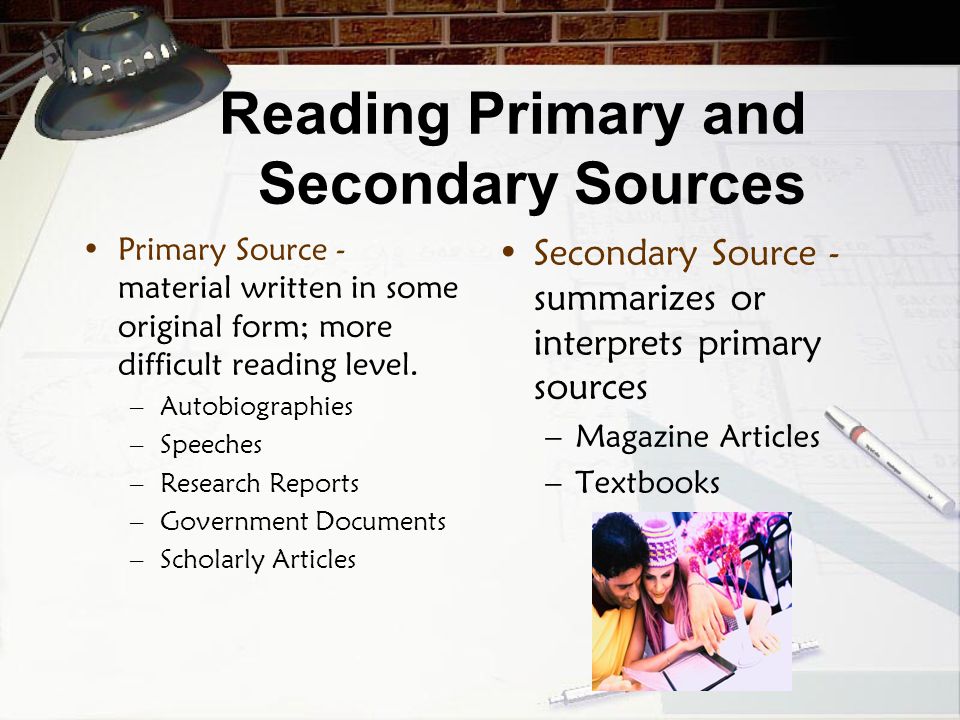 Reading Primary and Secondary Sources
