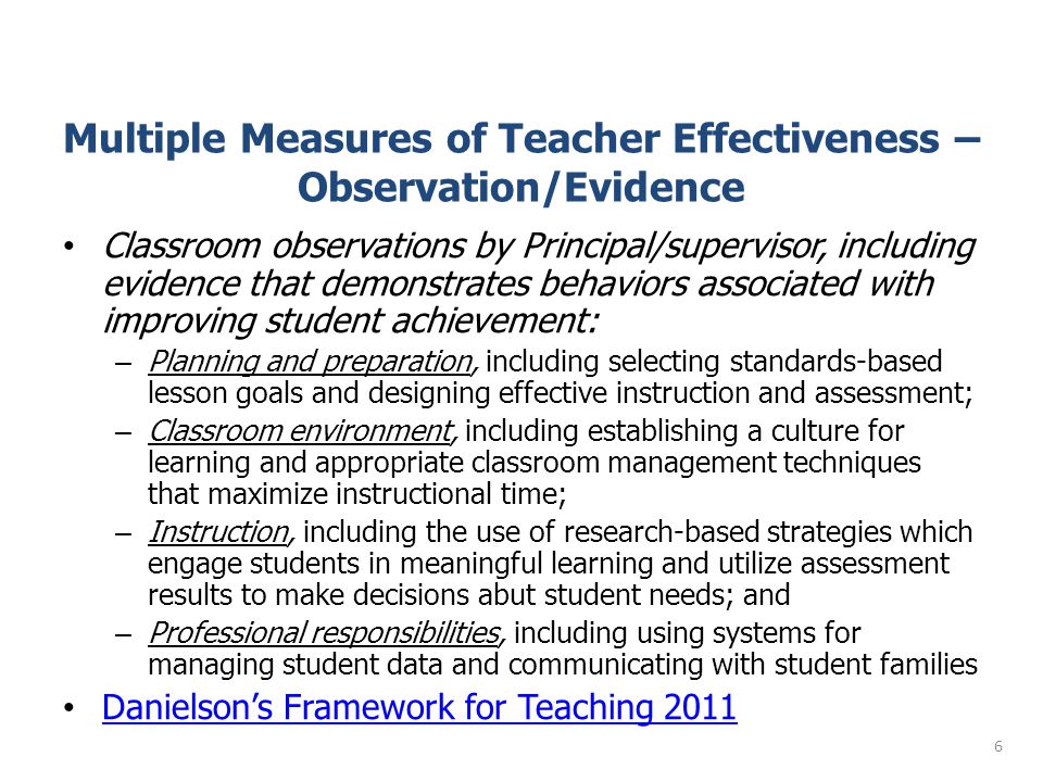 Multiple Measures of Teacher Effectiveness – Observation/Evidence