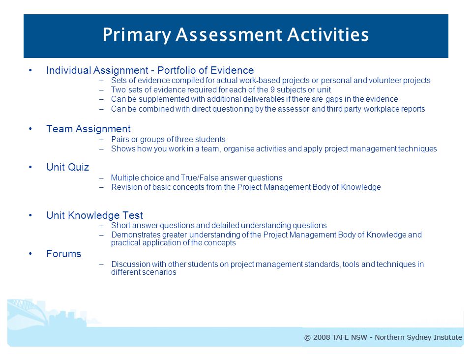 Primary Assessment Activities