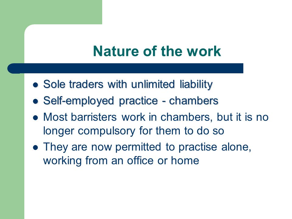 Nature of the work Sole traders with unlimited liability