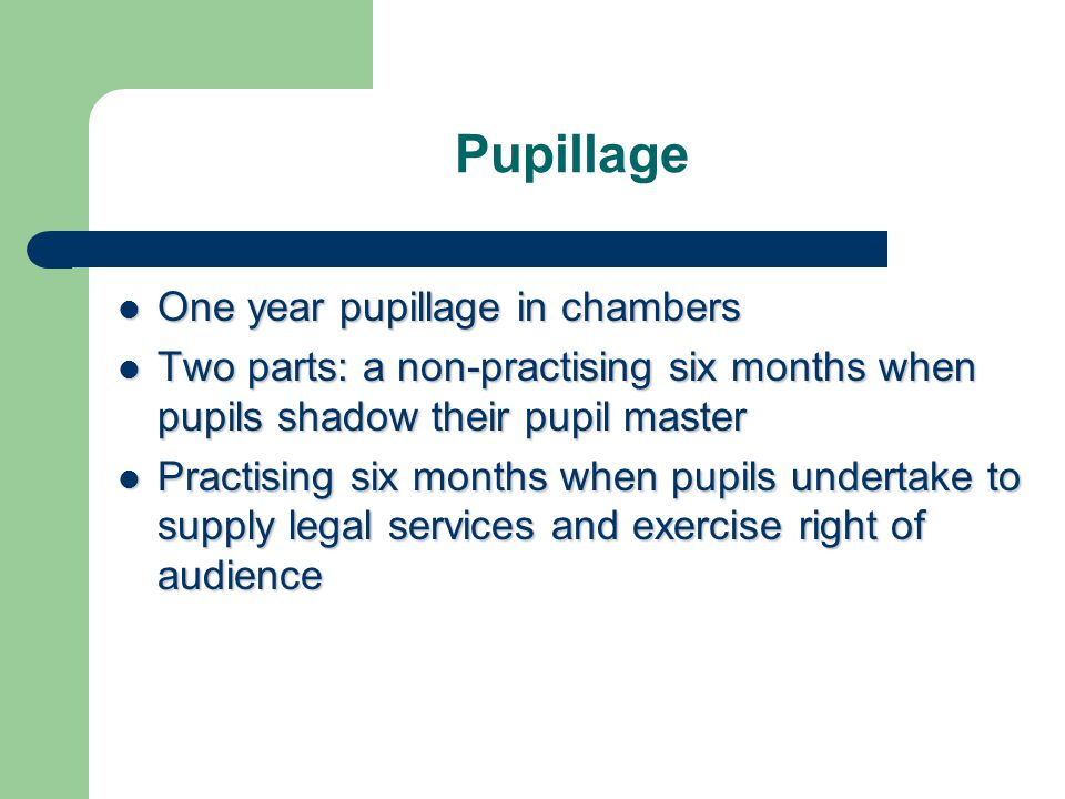 Pupillage One year pupillage in chambers