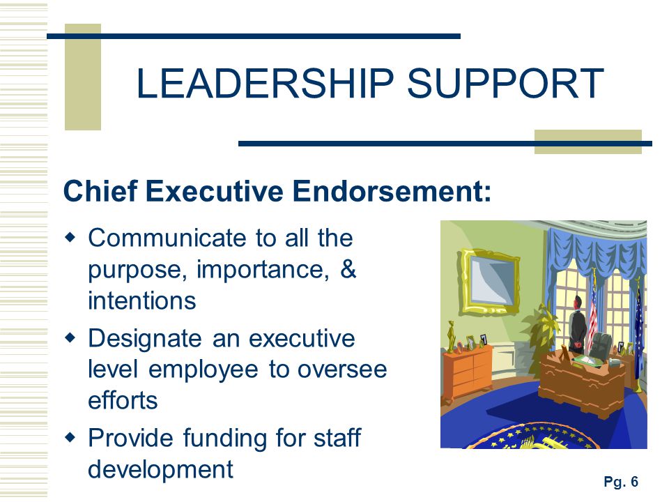 LEADERSHIP SUPPORT Chief Executive Endorsement: