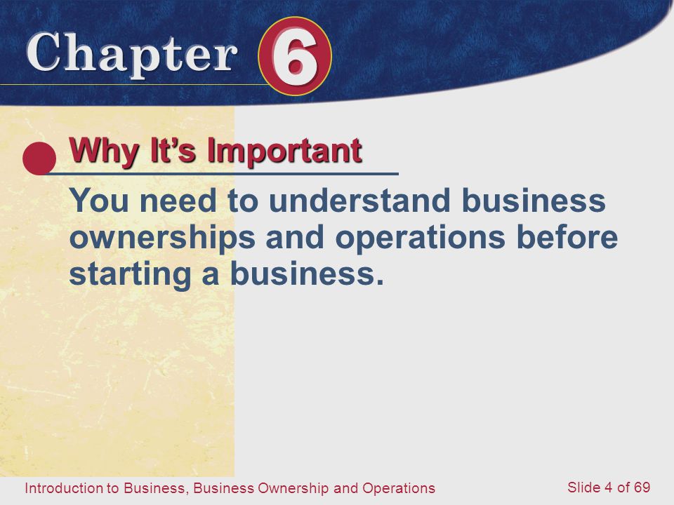 Why It’s Important You need to understand business ownerships and operations before starting a business.