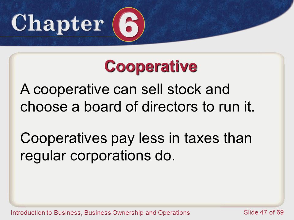 Cooperative A cooperative can sell stock and choose a board of directors to run it.