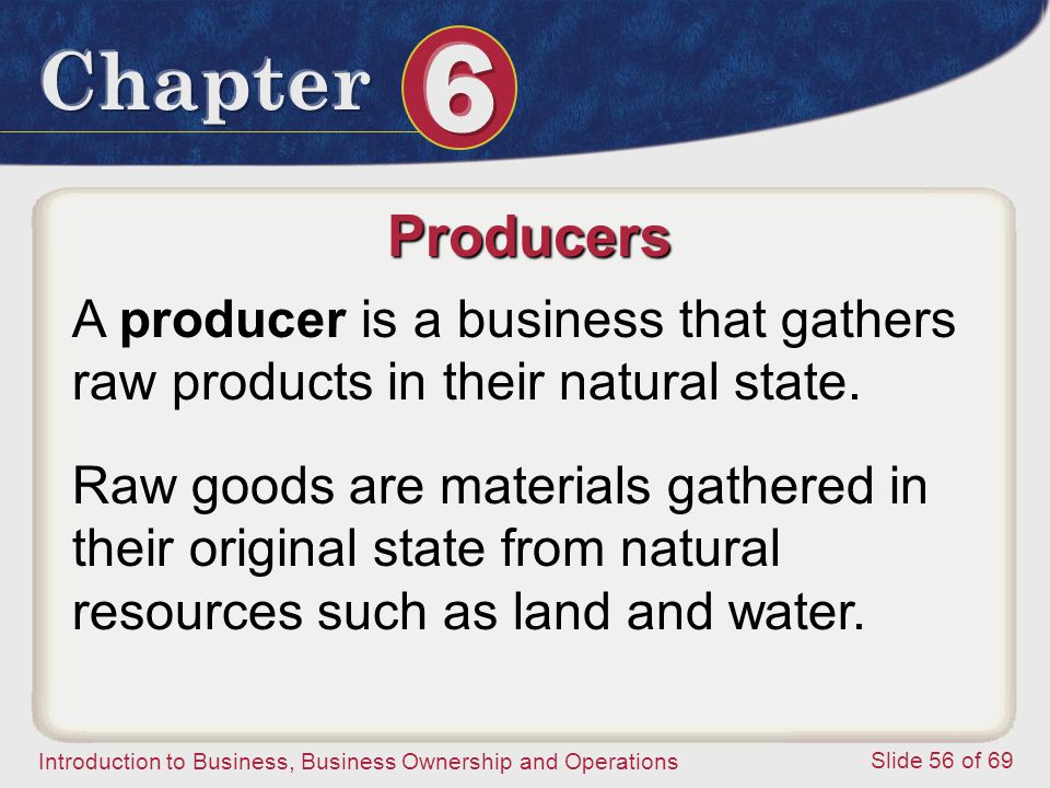 Producers A producer is a business that gathers raw products in their natural state.