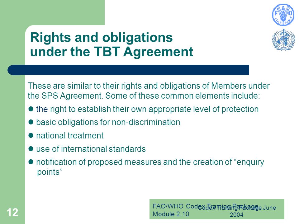 Rights and obligations under the TBT Agreement