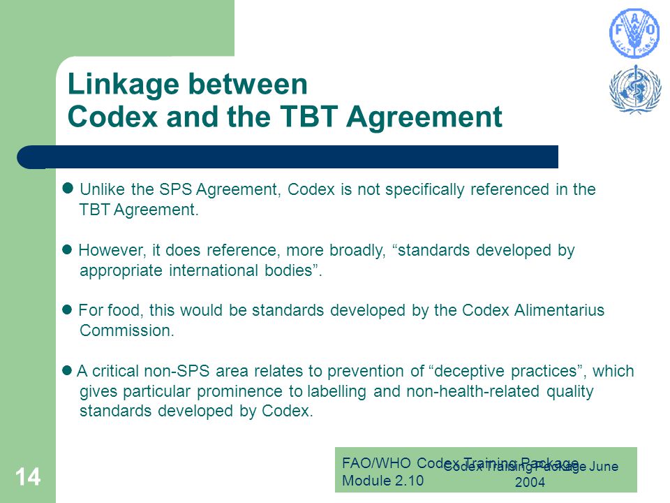 Linkage between Codex and the TBT Agreement