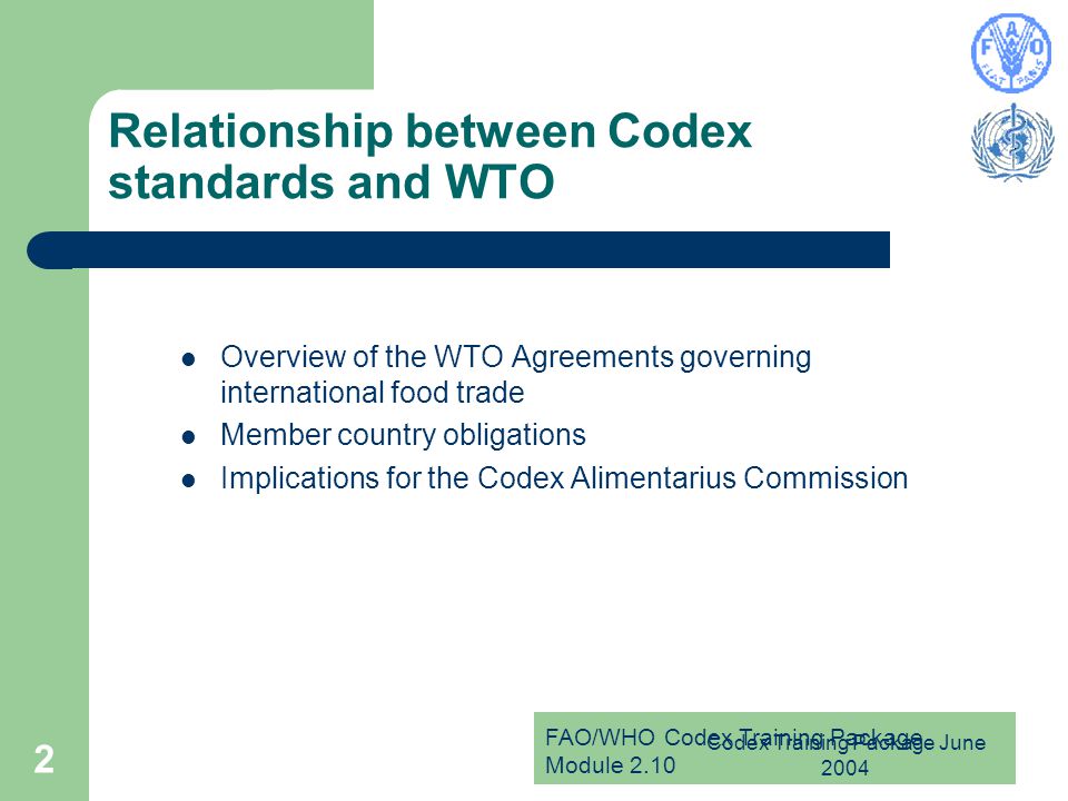 Relationship between Codex standards and WTO