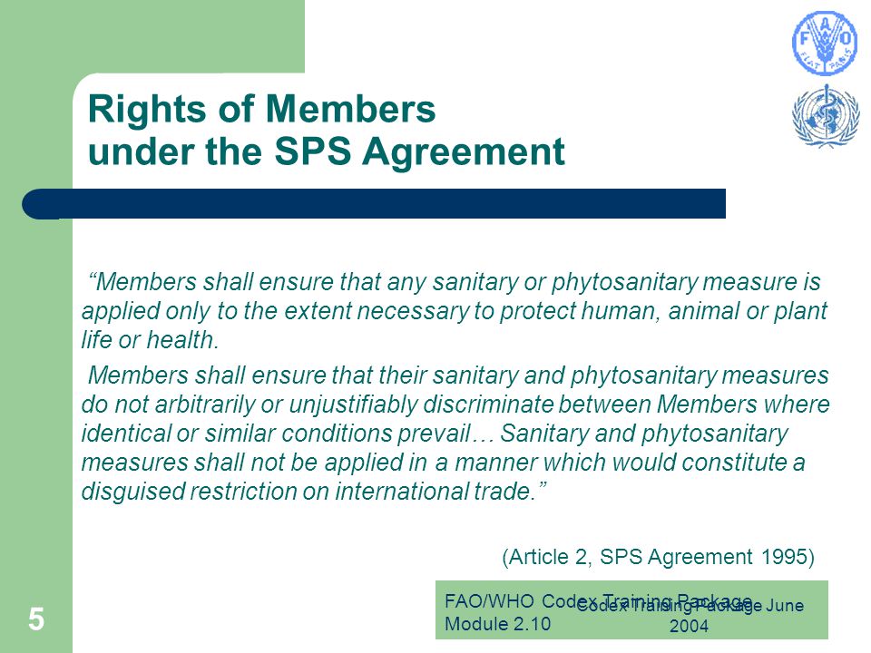 Rights of Members under the SPS Agreement