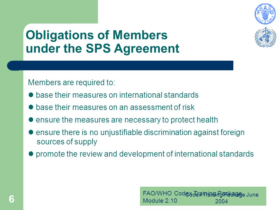 Obligations of Members under the SPS Agreement