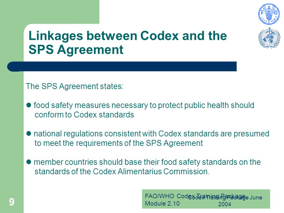 Linkages between Codex and the SPS Agreement