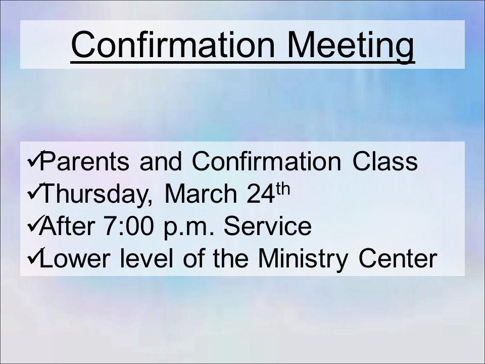 Confirmation Meeting Parents and Confirmation Class