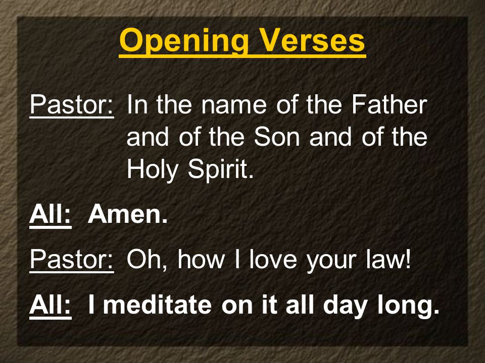 Opening Verses Pastor: In the name of the Father