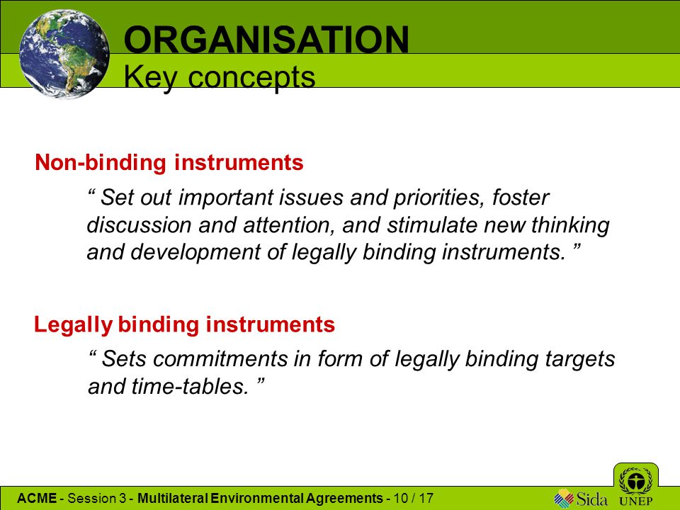 ORGANISATION Key concepts Non-binding instruments