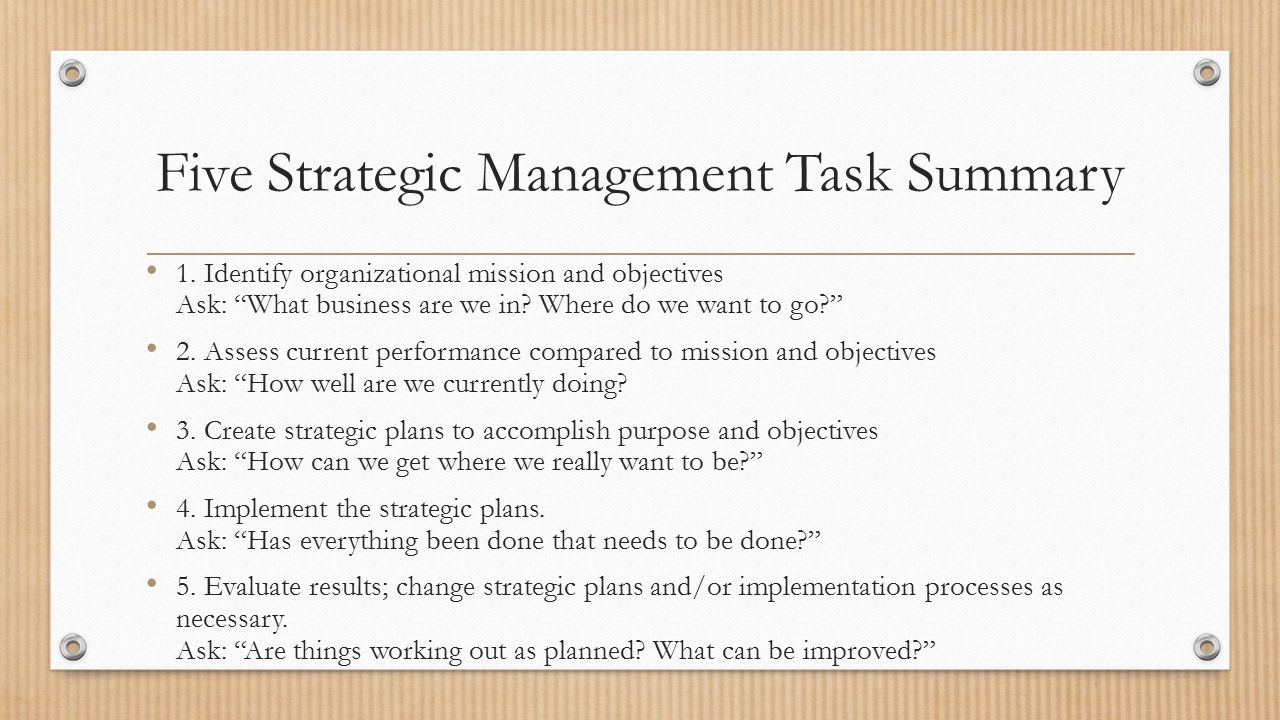Five Strategic Management Task Summary