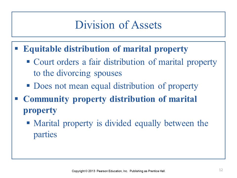 Division of Assets Equitable distribution of marital property