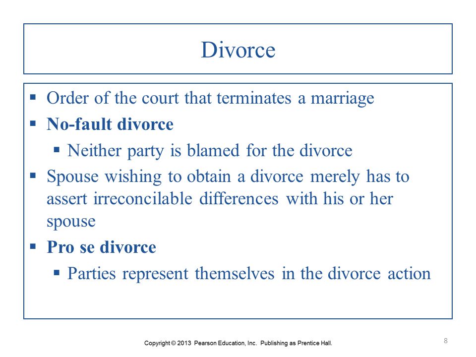 Divorce Order of the court that terminates a marriage No-fault divorce