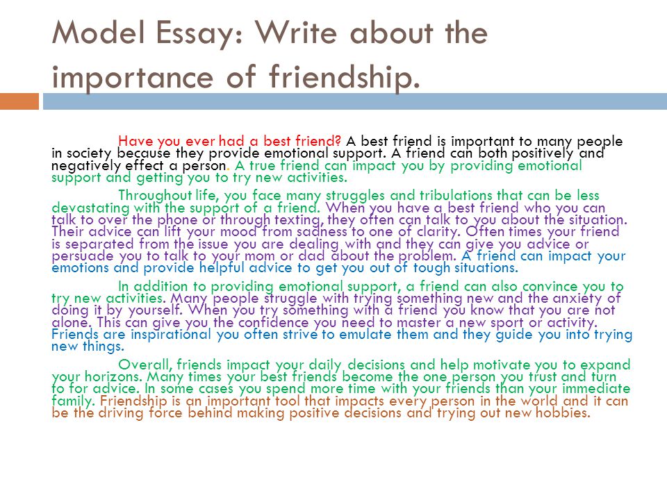 Model Essay: Write about the importance of friendship.