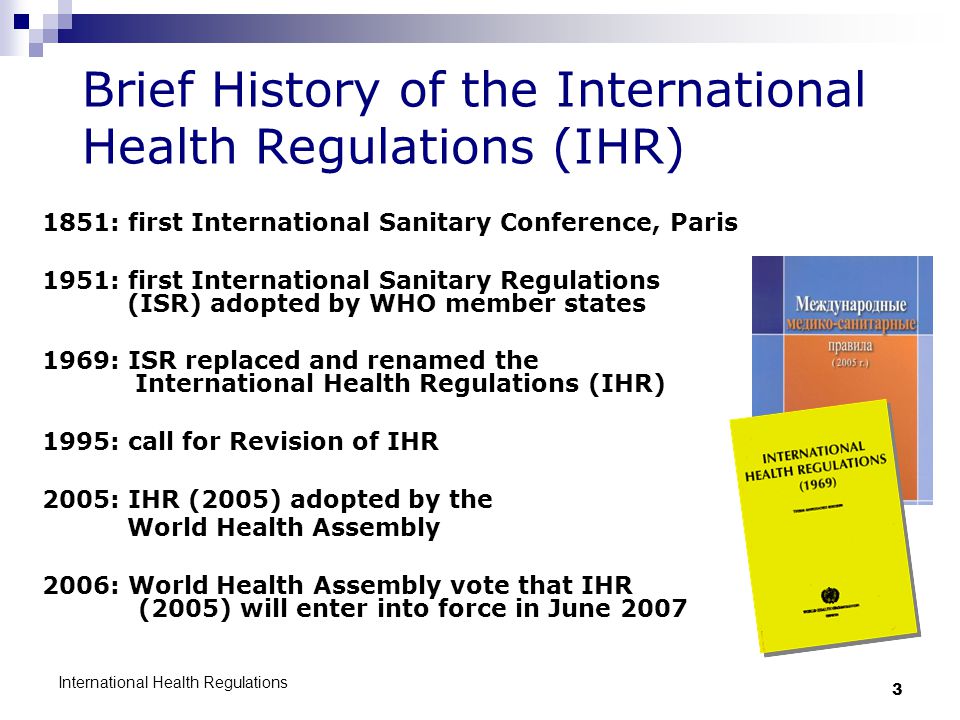 Brief History of the International Health Regulations (IHR)