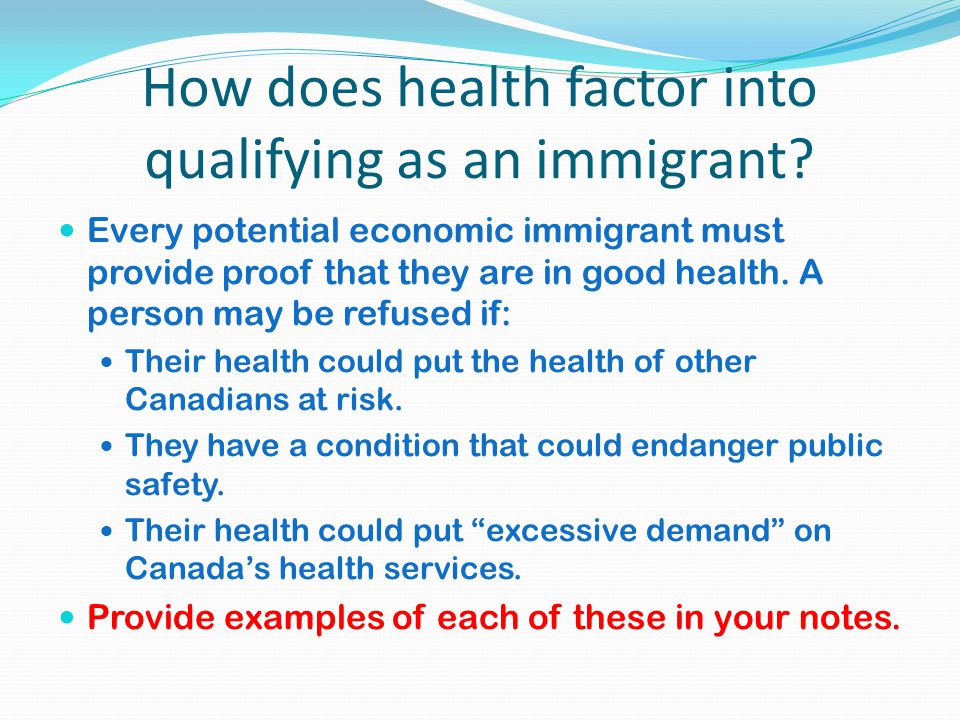 How does health factor into qualifying as an immigrant