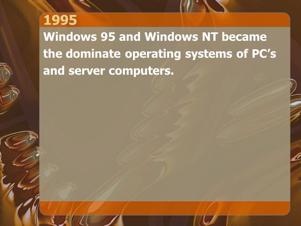 1995 Windows 95 and Windows NT became