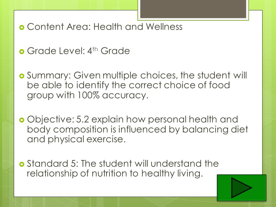 Content Area: Health and Wellness