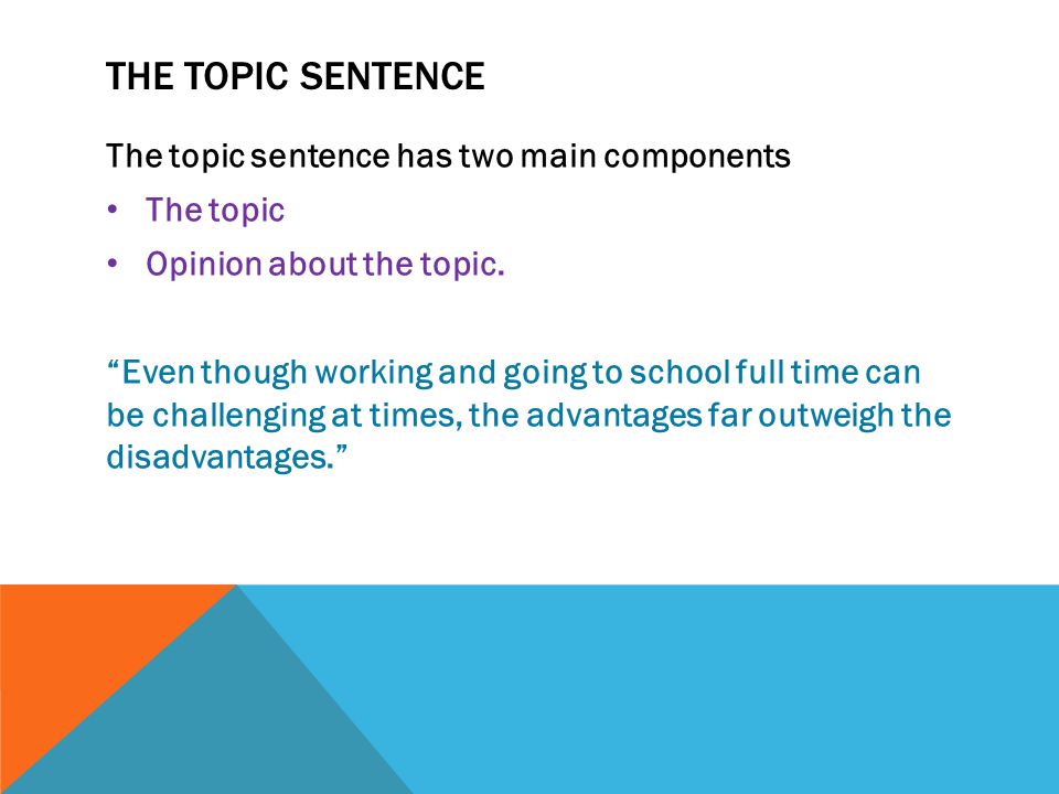 The Topic Sentence The topic sentence has two main components