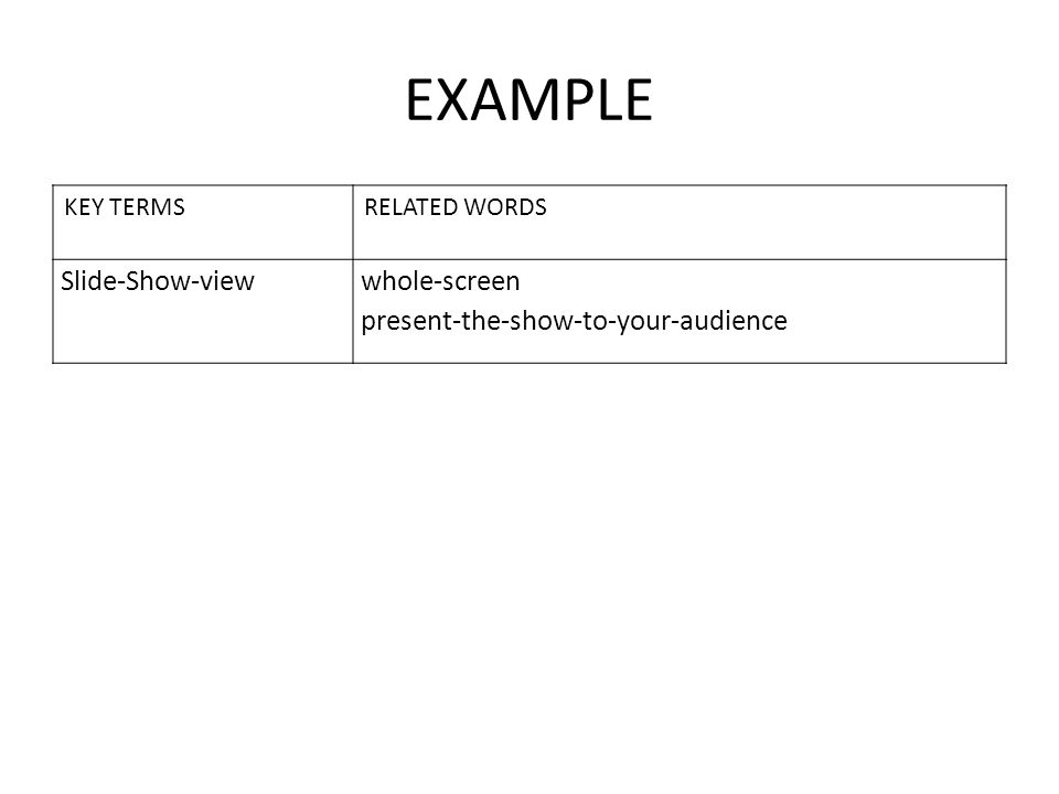 EXAMPLE Slide-Show-view whole-screen present-the-show-to-your-audience