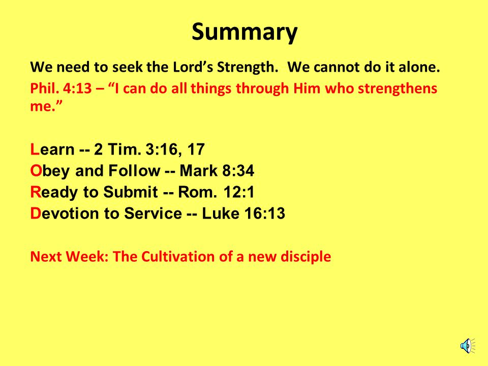 Summary We need to seek the Lord’s Strength. We cannot do it alone.