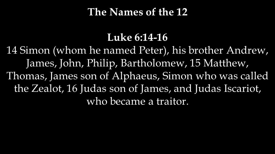 The Names of the 12 Luke 6: