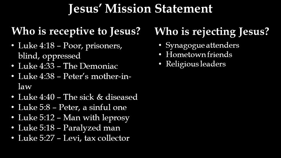 Jesus’ Mission Statement Who is receptive to Jesus