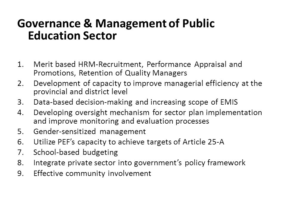 Governance & Management of Public Education Sector