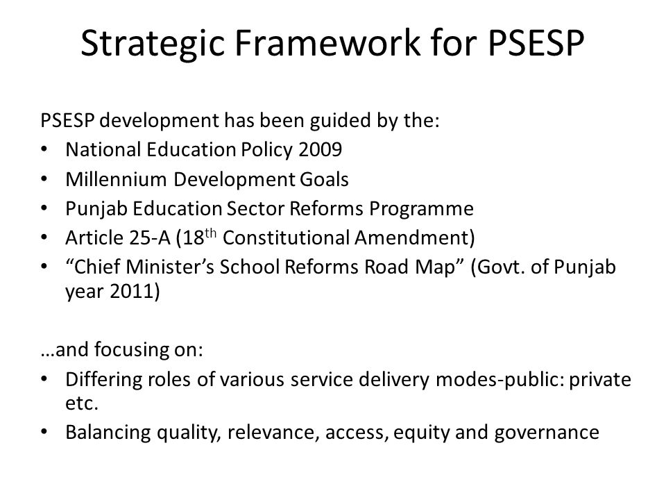 Strategic Framework for PSESP