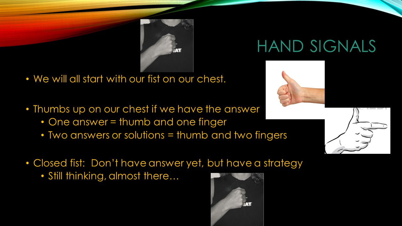 Hand Signals We will all start with our fist on our chest.