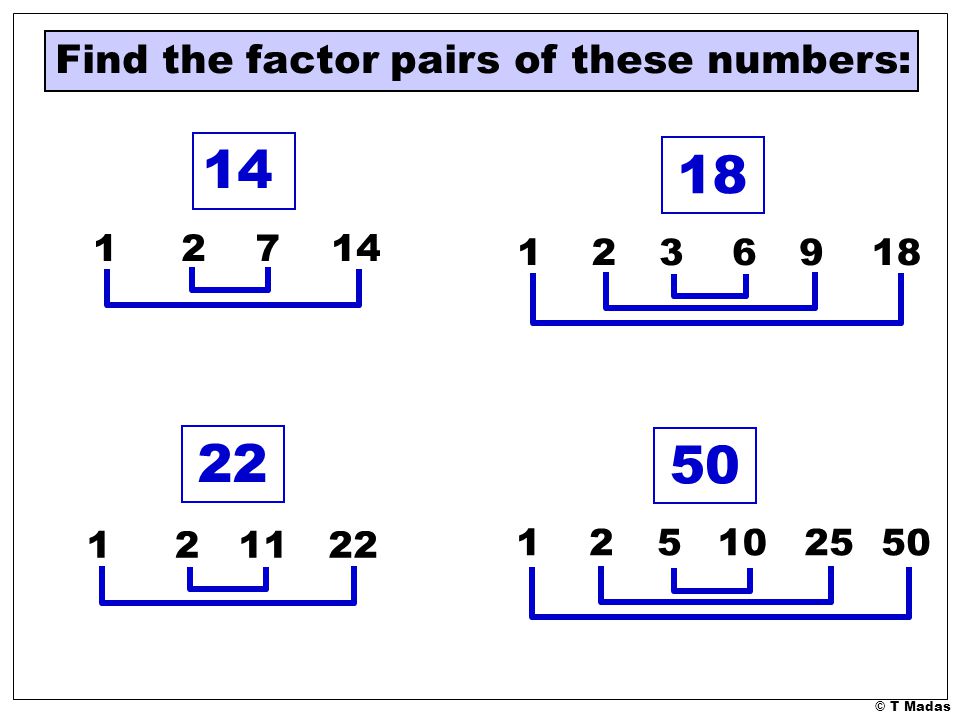 Find the factor pairs of these numbers:
