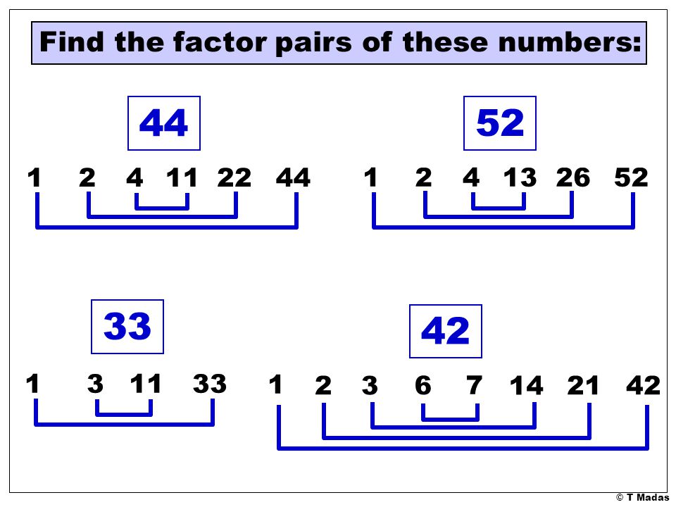 Find the factor pairs of these numbers: